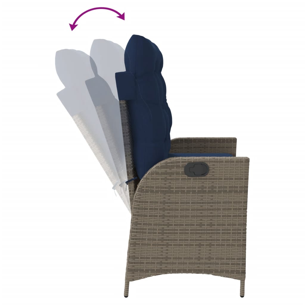 Gartenbank Verstellbar mit Kissen Braun Poly Rattan