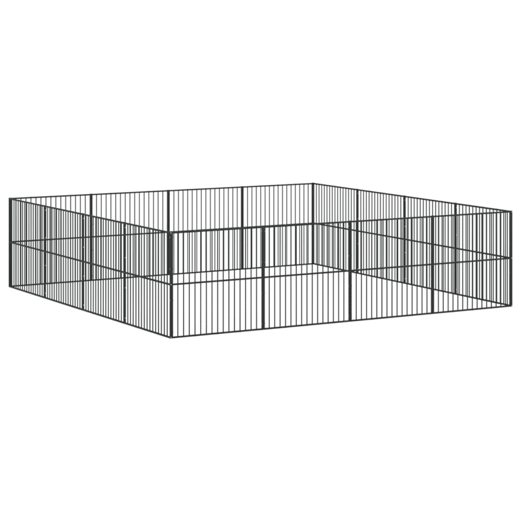Hundelaufstall 4-tlg. Schwarz Verzinkter Stahl