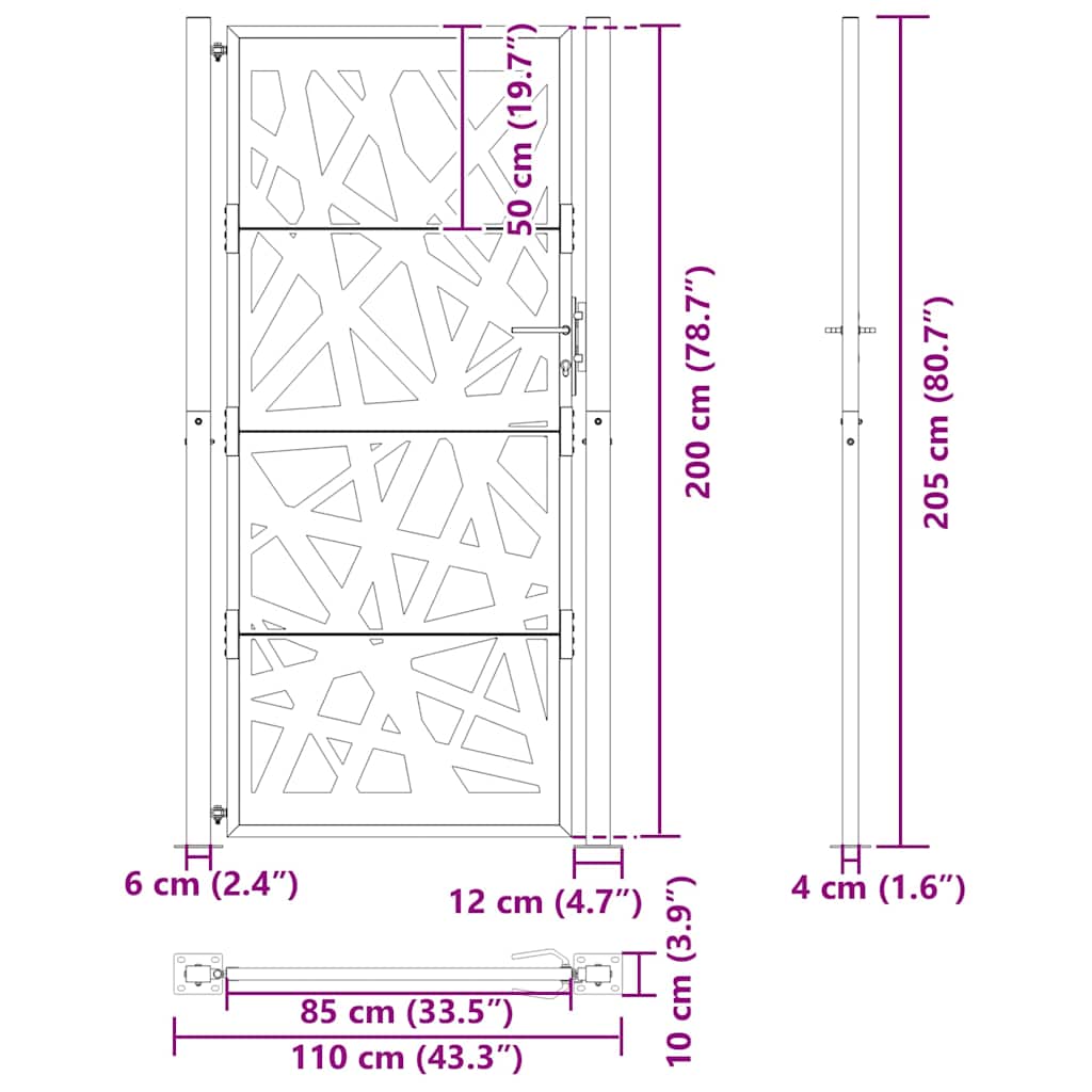 Gartentor Schwarz 100x100 cm Stahl Lichtdesign