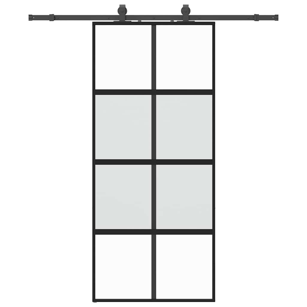 Schiebetür mit Beschlag Schwarz 76x205 cm Hartglas