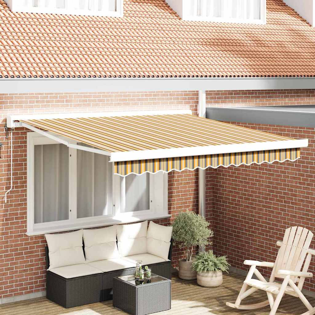 Markise Einziehbar Blau und Weiß 4x3 m Stoff und Aluminium
