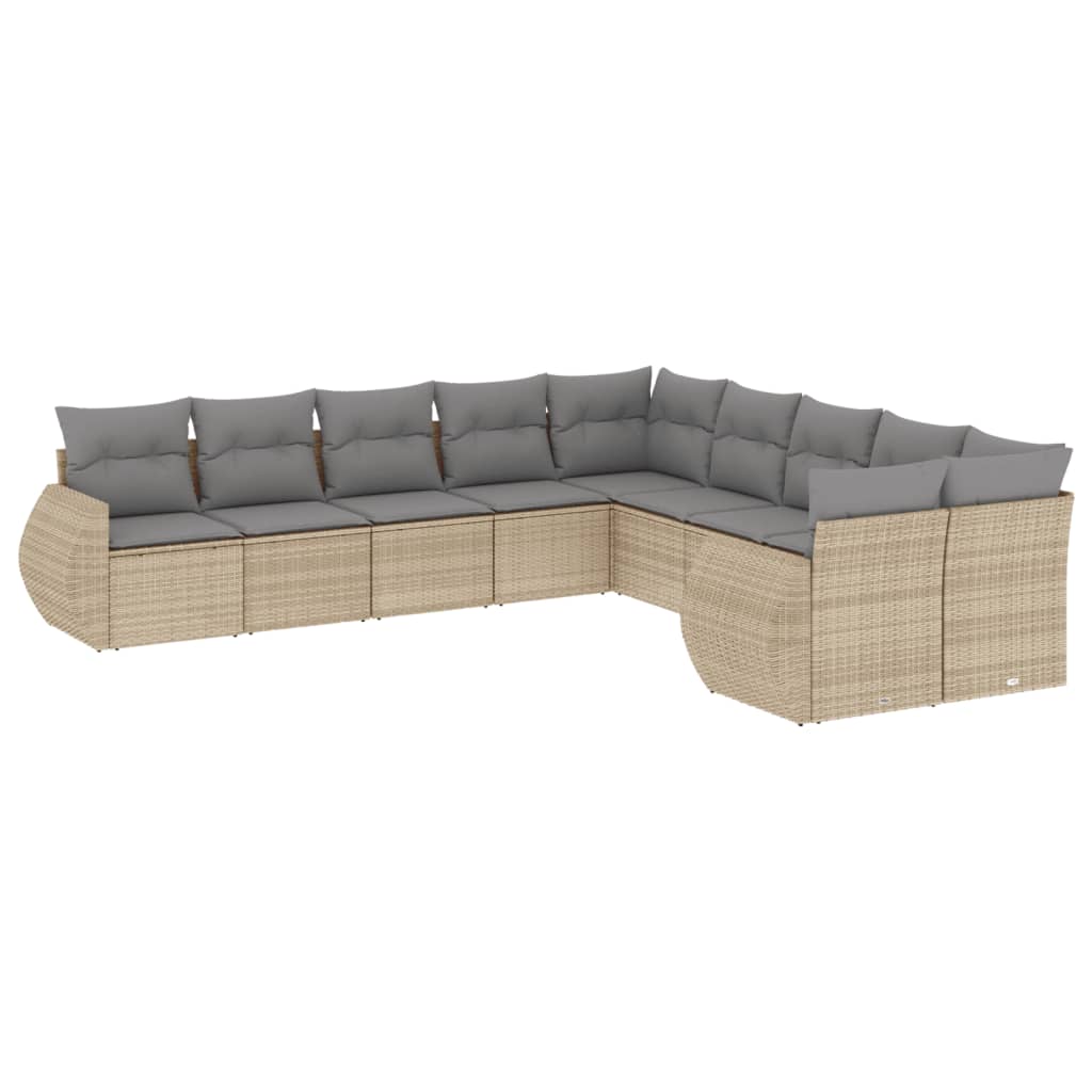 10-tlg. Garten-Sofagarnitur mit Kissen Schwarz Poly Rattan