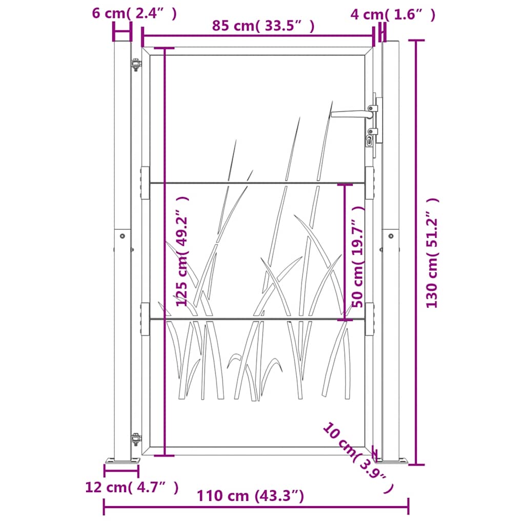 Gartentor Anthrazit 100x75 cm Stahl Gras-Design