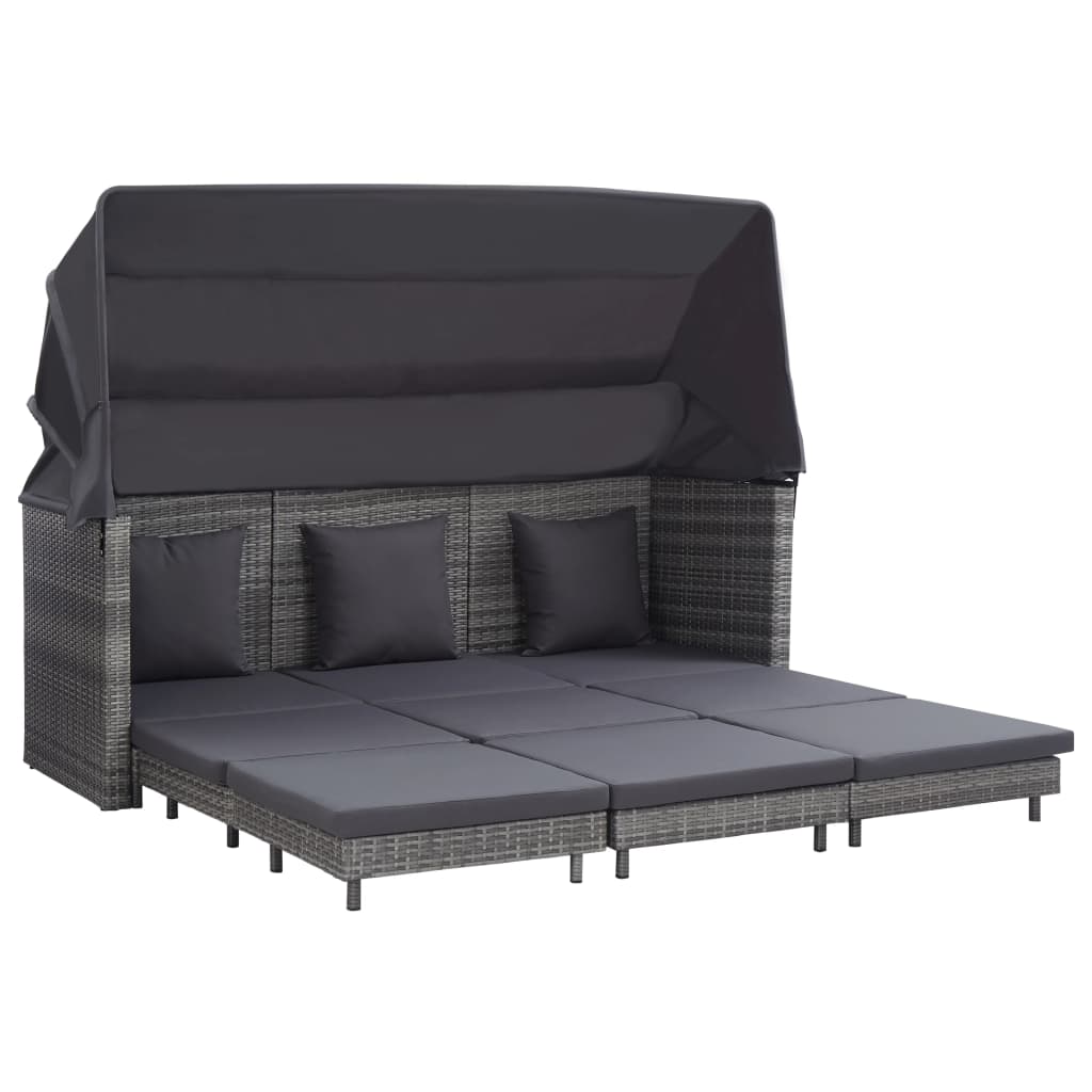 Ausziehbares 3-Sitzer-Schlafsofa mit Dach Poly Rattan Schwarz