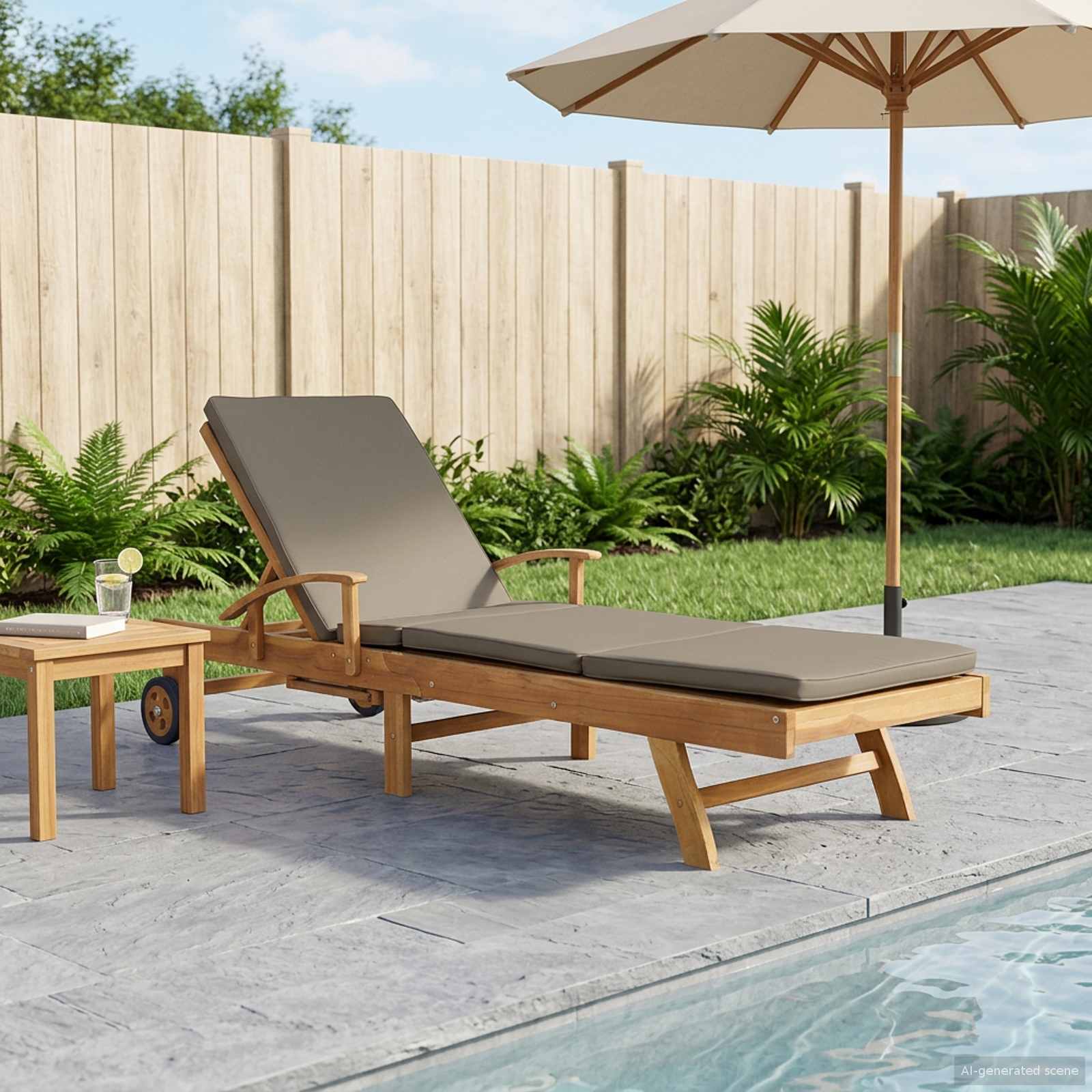 Sonnenliege 1-Person Braun Massivholz Teak