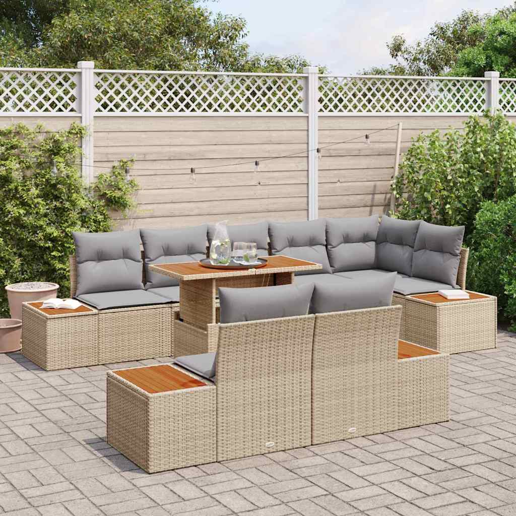 Garten Essgruppe mit Kissen 9 pcs Schwarz und Beige