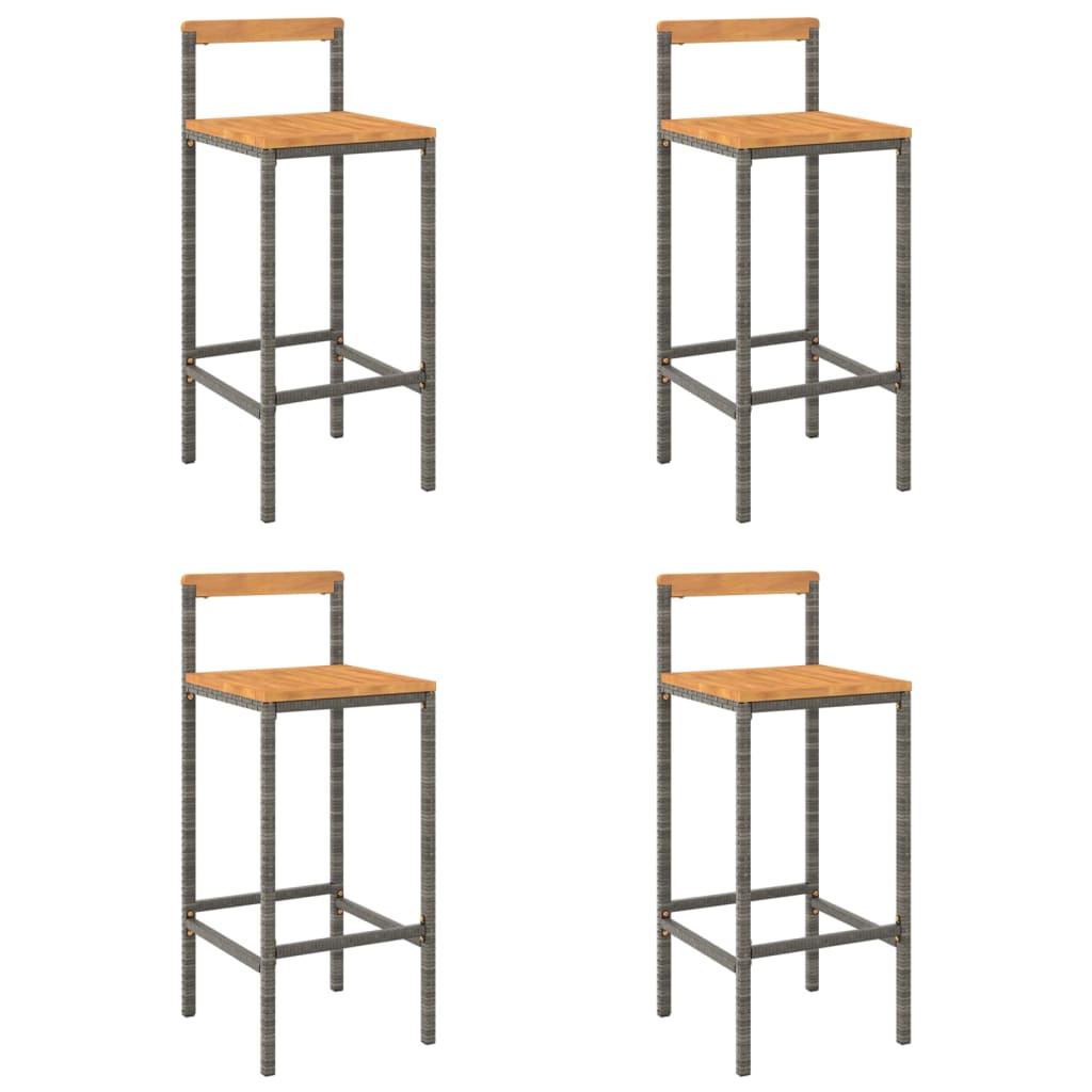 Barhocker 2 Stk. Grau Poly Rattan und Massivholz Akazie