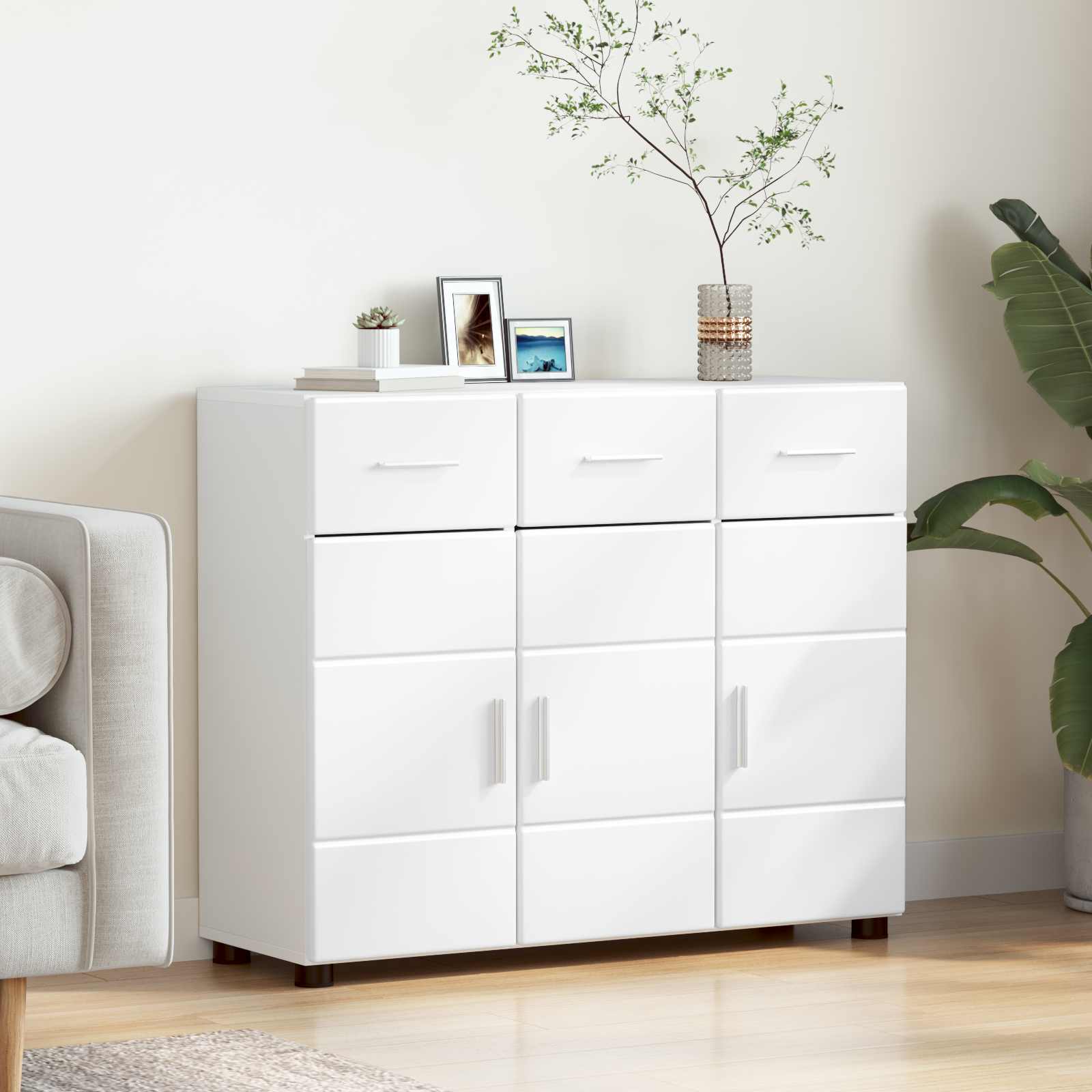 Highboard mit Regal FLORIN Weiß 60 x 35 x 182 cm Holzwerkstoff