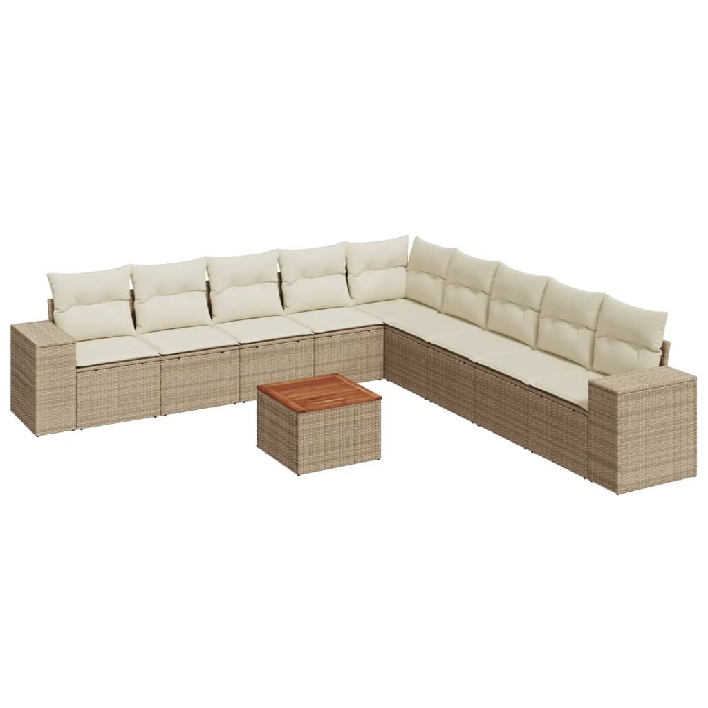 10-tlg. Garten-Sofagarnitur mit Kissen Schwarz Poly Rattan