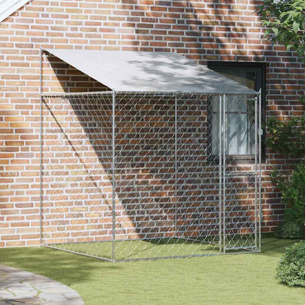 Hundezwinger mit Dach und Tür Grau 2x2x2 m Verzinkter Stahl