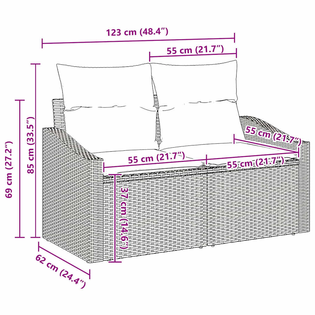 Garten Essgruppe mit Kissen 6 pcs Schwarz und Creme