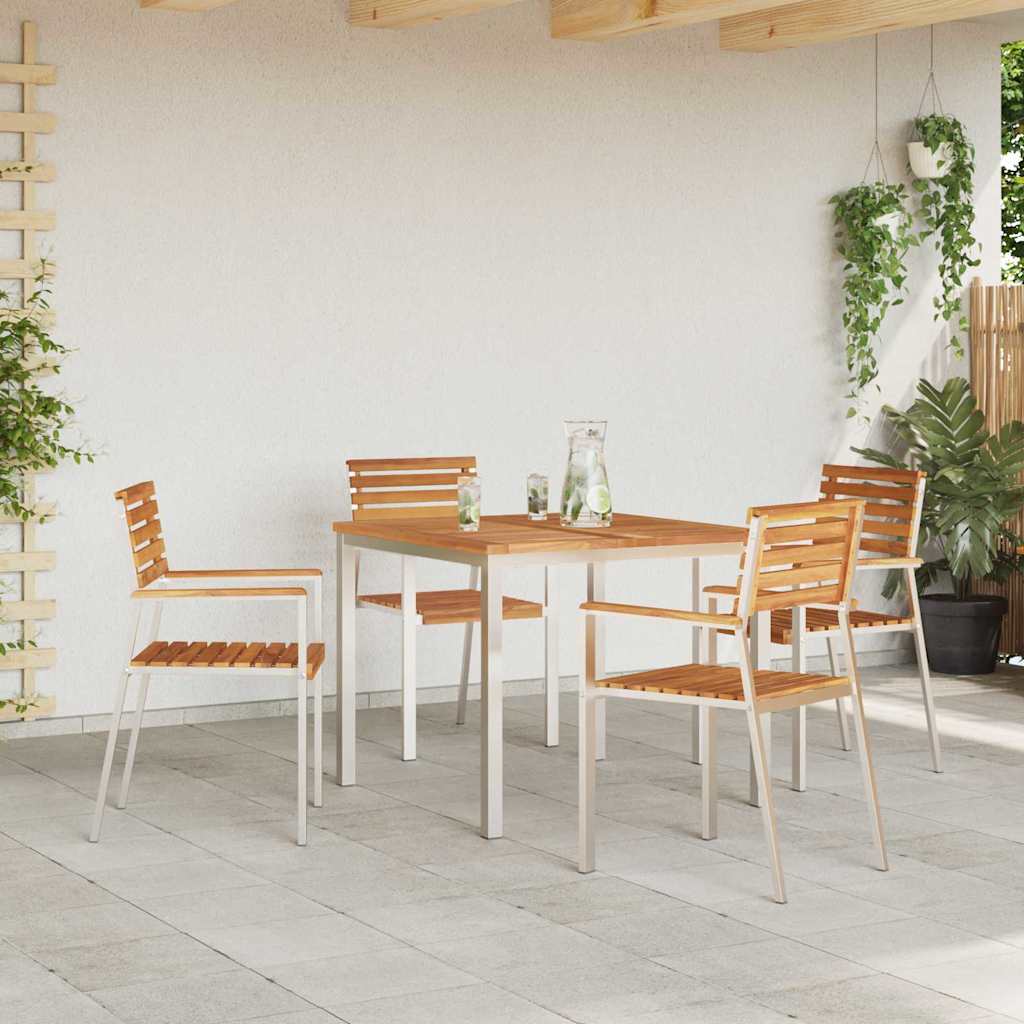 Esstisch 90x90x75 cm Massives Akazienholz und Edelstahl