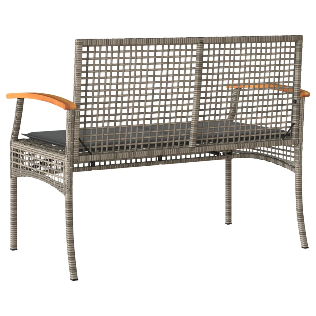 Gartenbank mit Kissen Schwarz Poly Rattan Akazienholz