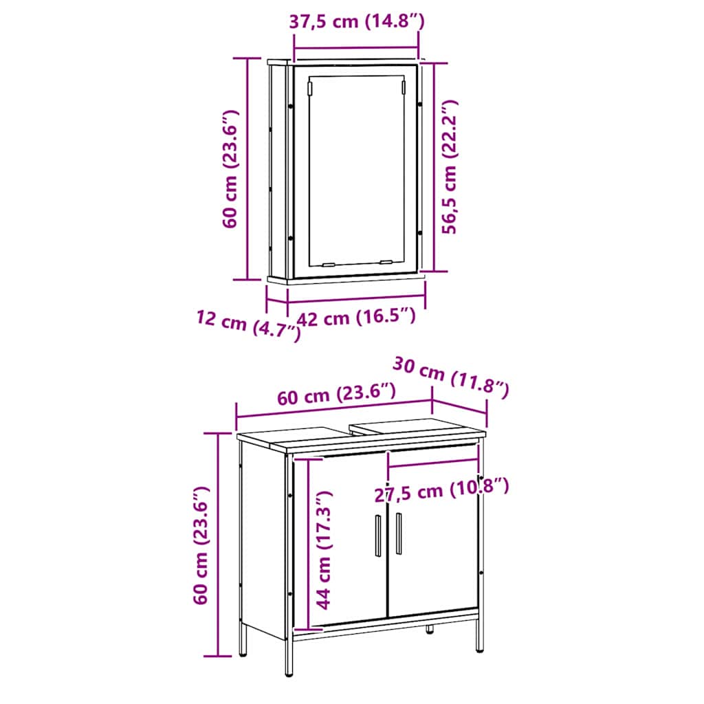 2-tlg. Badmöbel-Set Räuchereiche Holzwerkstoff