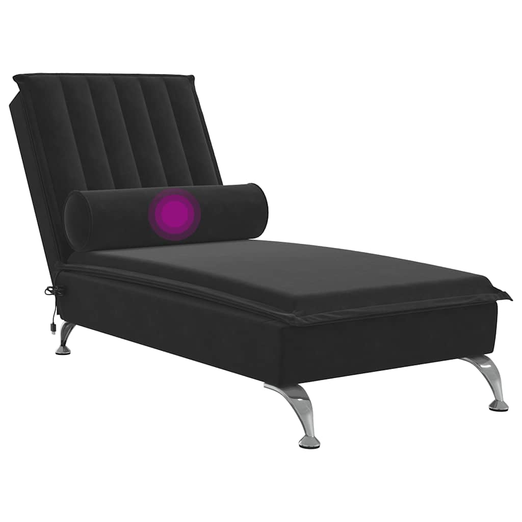 Massage-Chaiselongue mit Nackenrolle Hellgrau Samt