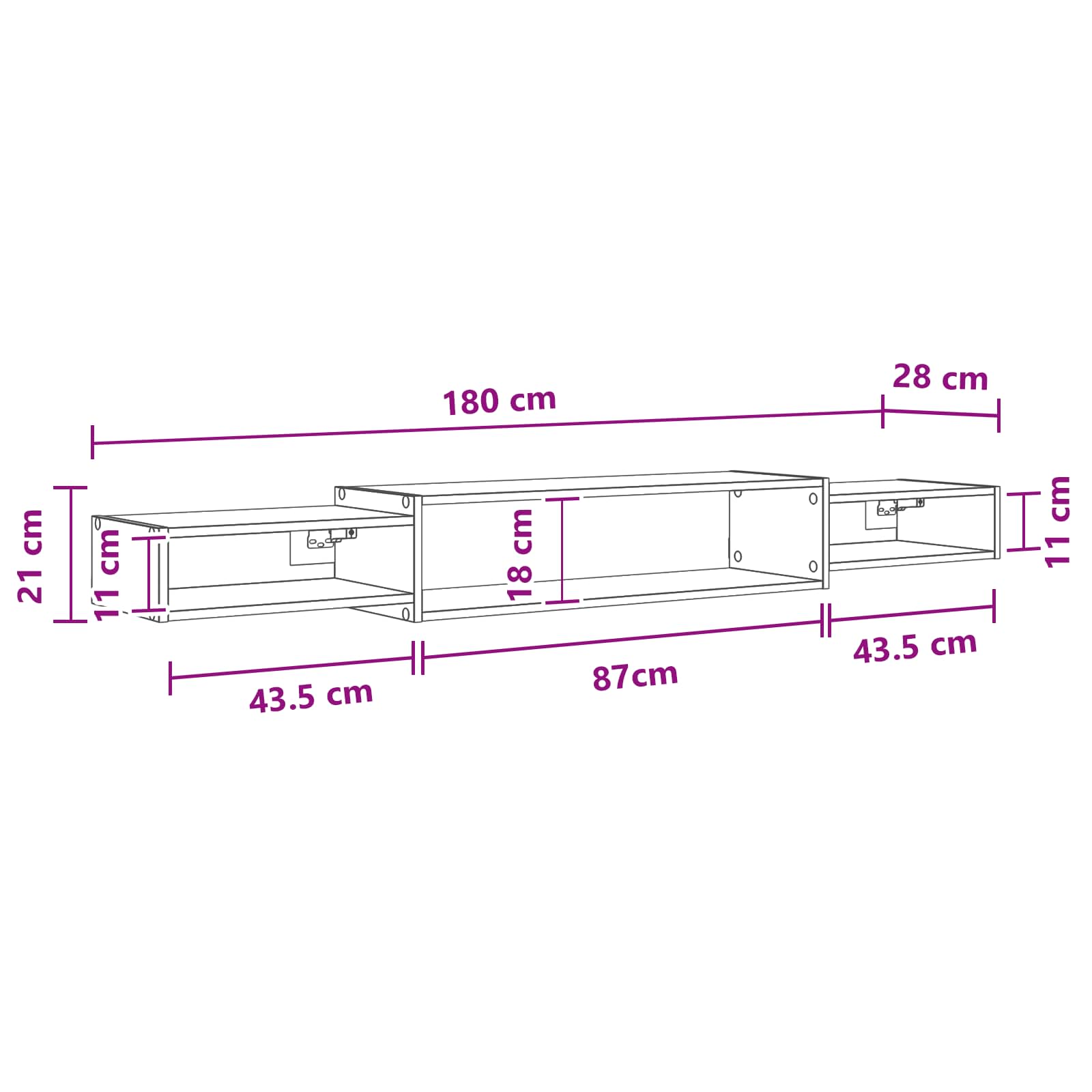Wandmontierter TV-Schrank Wandhalterung Weiß 140 x 28 x 21 cm