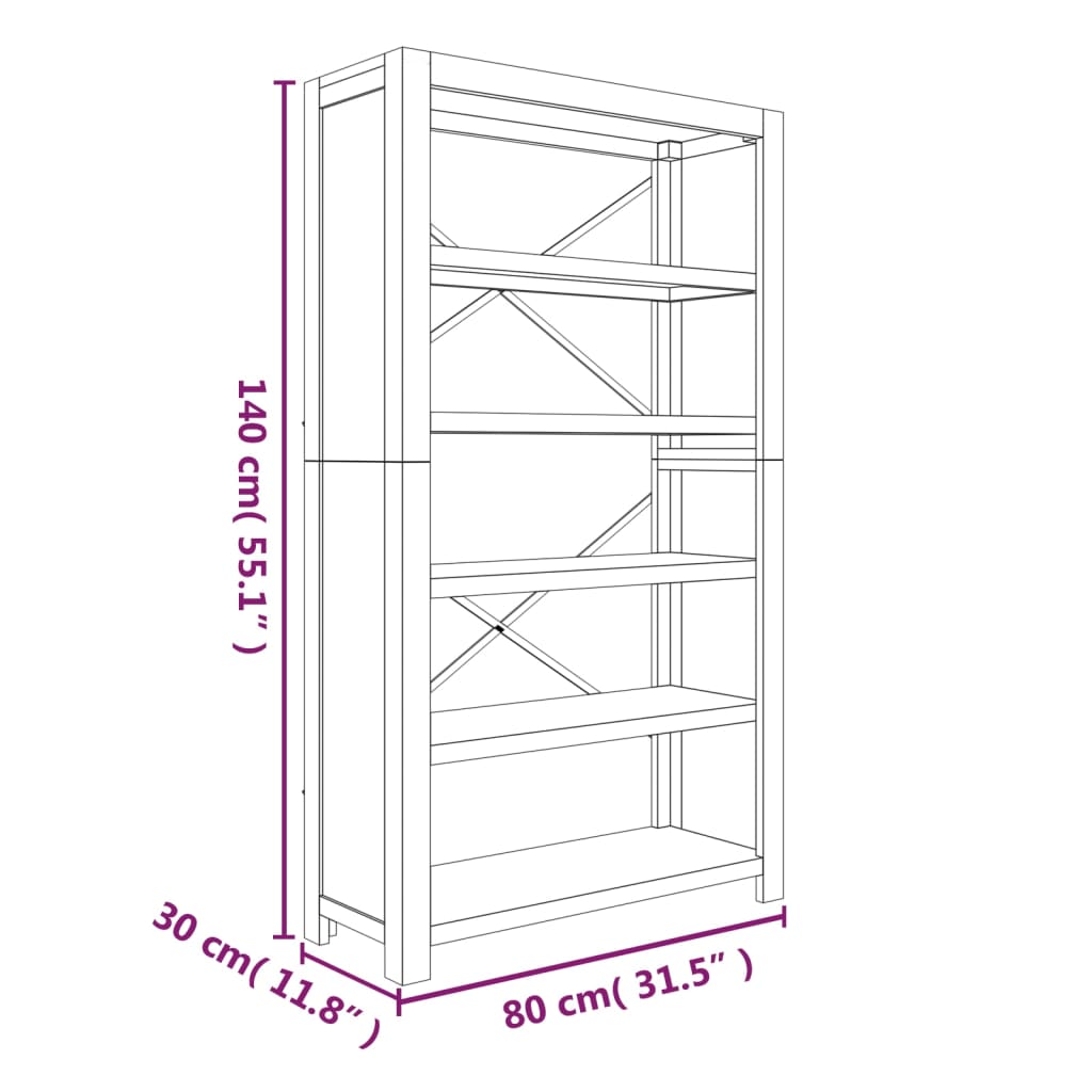 Bücherregal 7 Böden 80x30x200 cm Massivholz Akazie