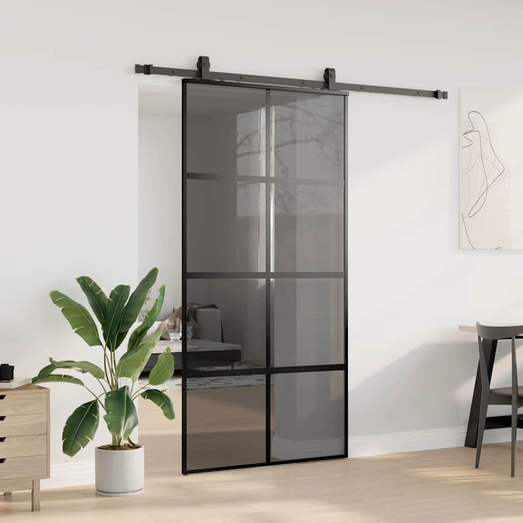 Schiebetür mit Beschlag Schwarz 76x205 cm ESG-Glas