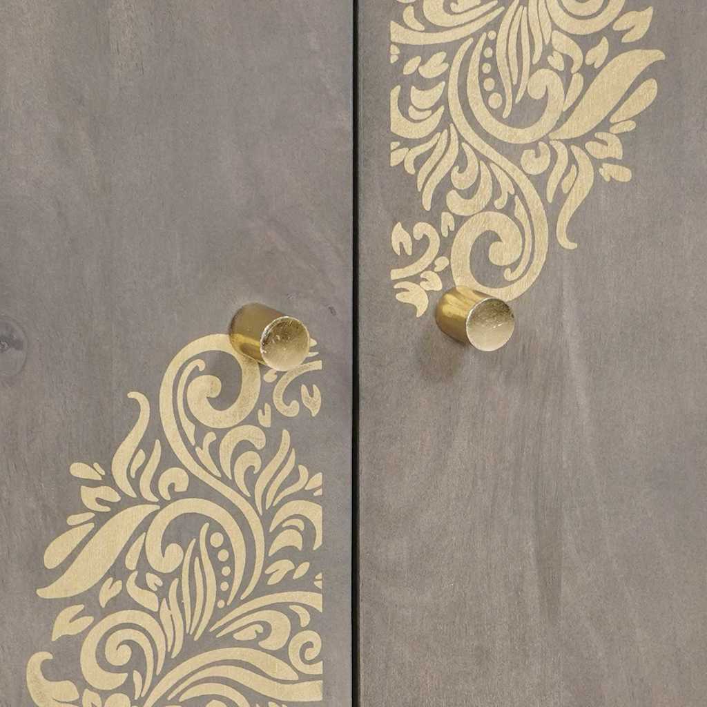 Sideboard Grau und Gold 60 x 33 x 75 cm Massivholz Mango