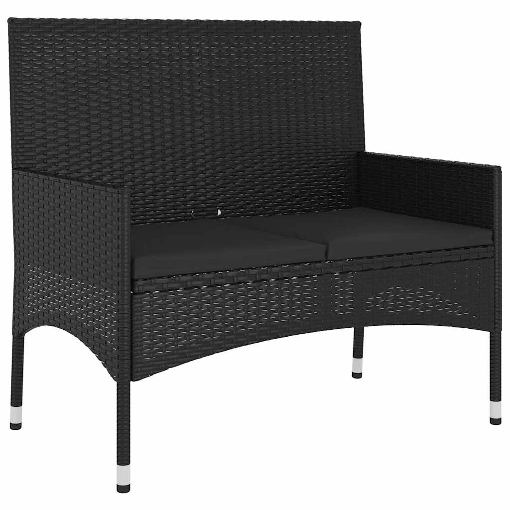 Gartenbank 2-Sitzer mit Kissen Braun Poly Rattan