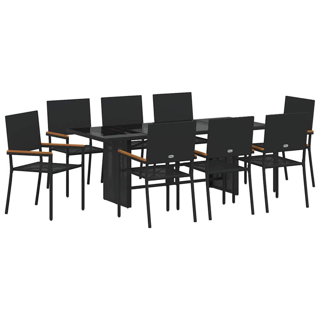 Garten Essgruppe 7 pcs Schwarz Poly-Rattan