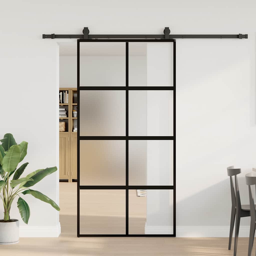 Schiebetür mit Beschlag Schwarz 76x205 cm Hartglas