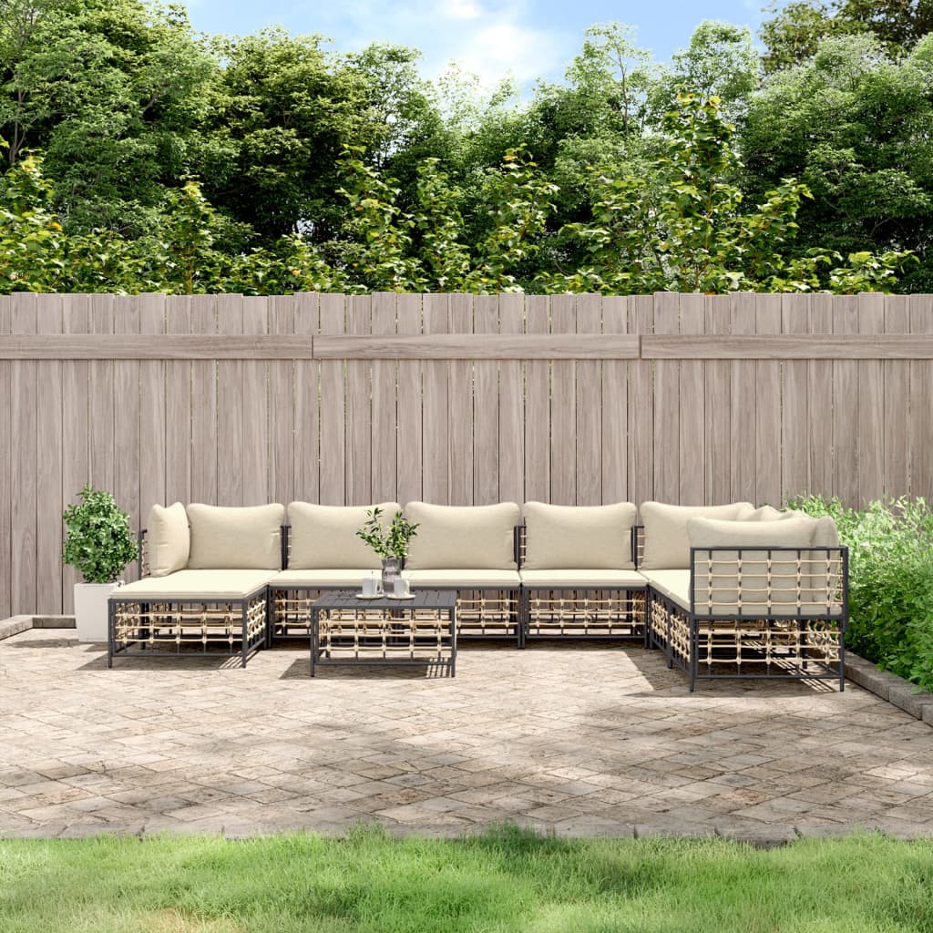 7-tlg. Garten-Lounge-Set mit Kissen Anthrazit Poly Rattan