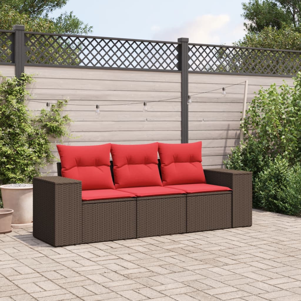 3-teiliges Gartensofa-Set mit Kissen, schwarzes Polyrattan