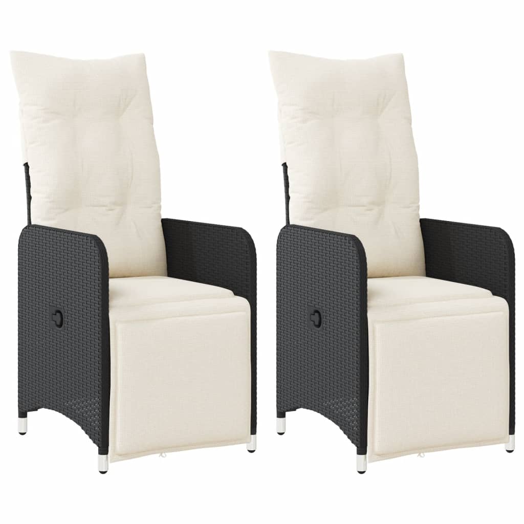 Gartensessel Verstellbar mit Kissen Schwarz Poly Rattan