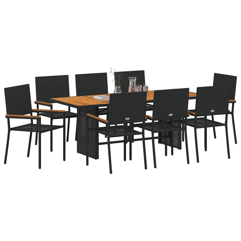Garten Essgruppe 7 pcs Schwarz Poly-Rattan