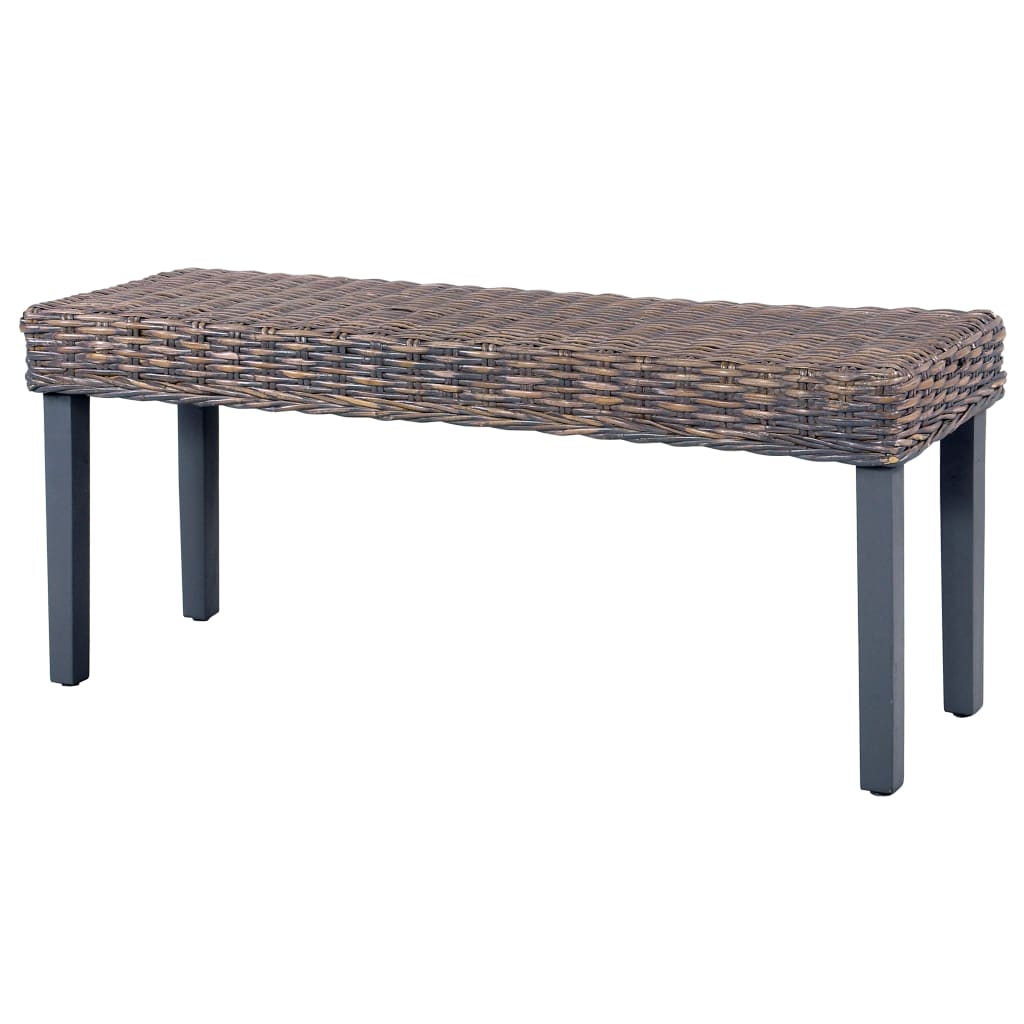 Sitzbank 110 cm Weiß Natur Kubu-Rattan und Massivholz Mahagoni