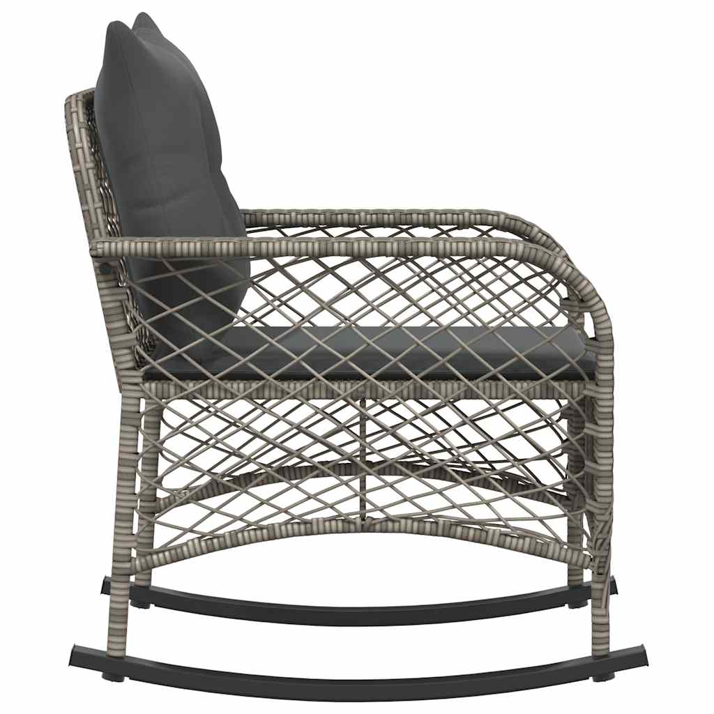Garten-Schaukelstuhl mit Kissen Schwarz Poly Rattan