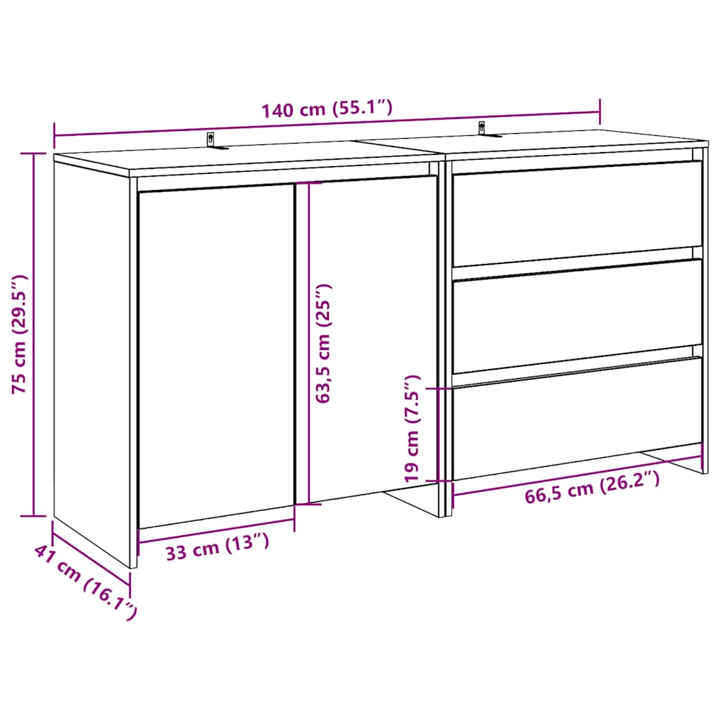 2-tlg. Sideboard Weiß Holzwerkstoff