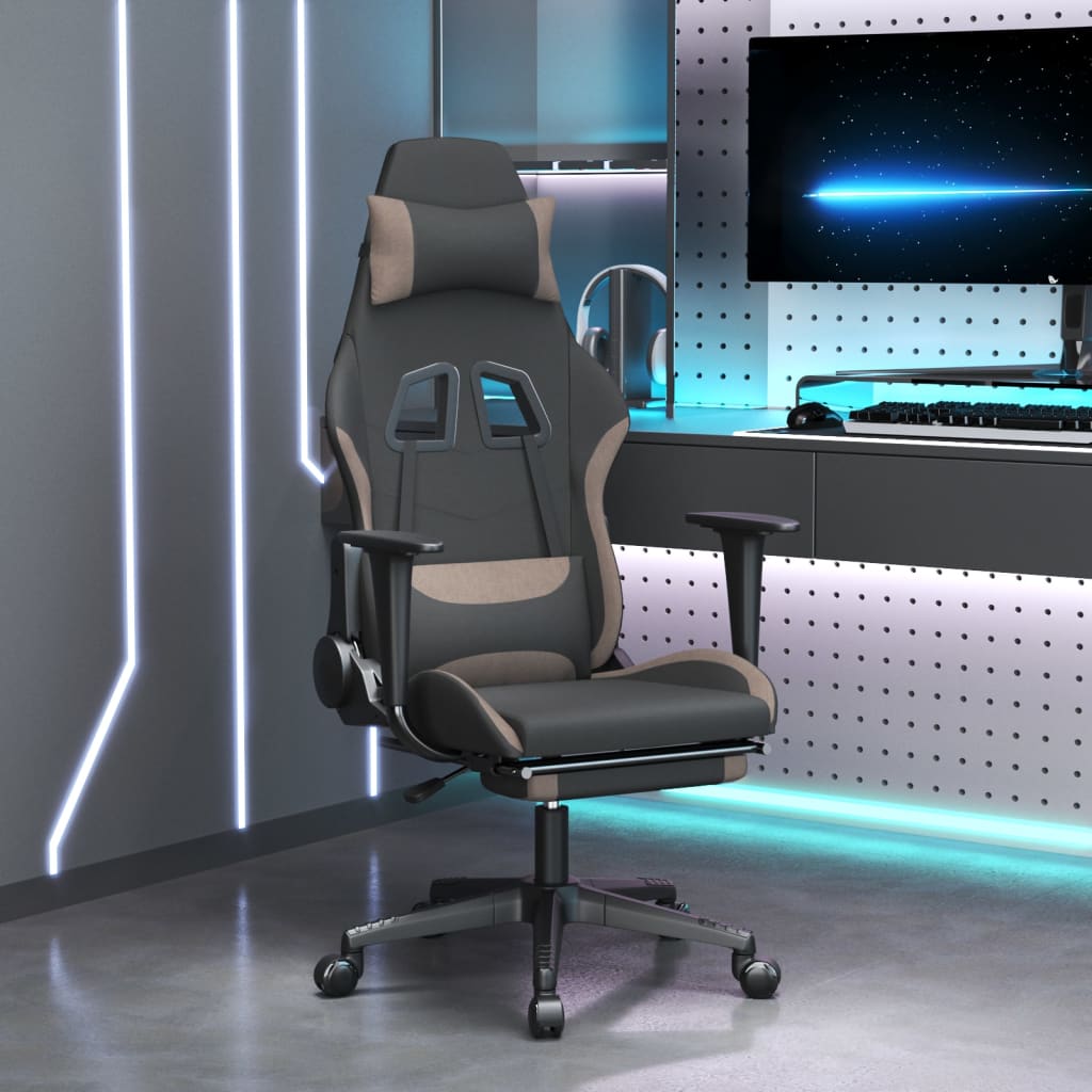 Gaming-Stuhl mit Massagefunktion Schwarz und Creme Stoff