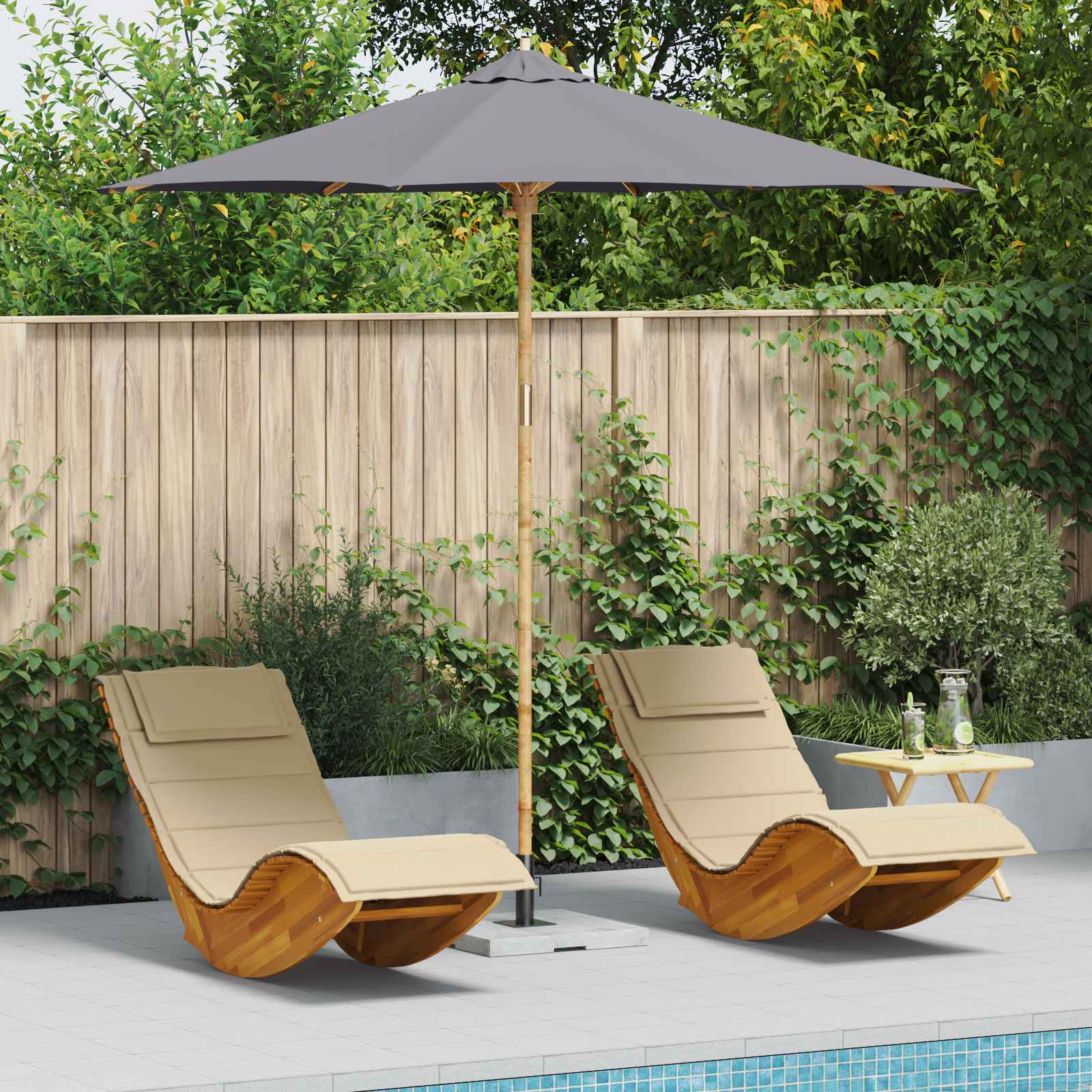 Garten-Sonnenschirm Cremeweiß Ø 150 x 210 cm Bambus