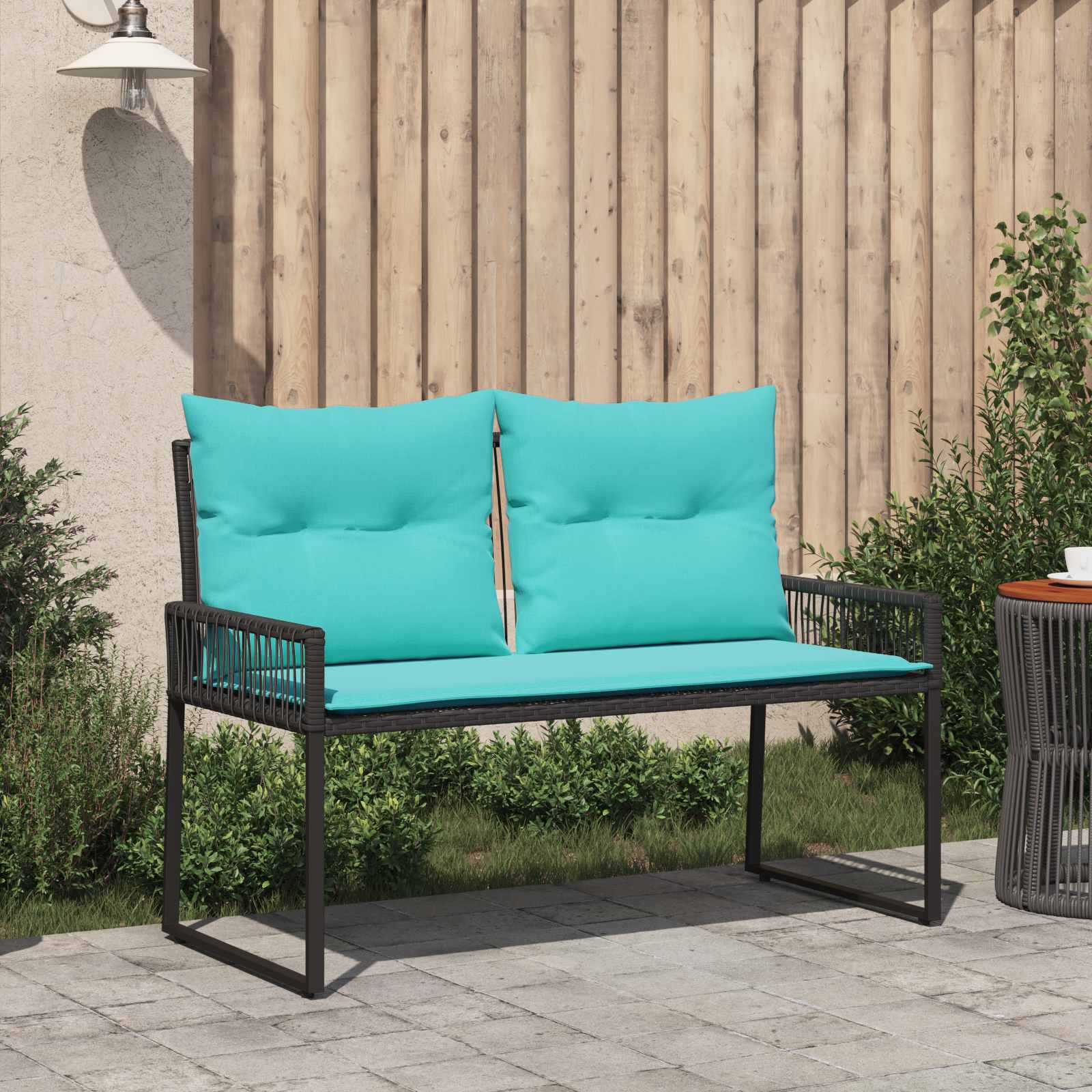Bank Outdoor mit Kissen 4 pcs Schwarz und Cremeweiß Poly-Rattan