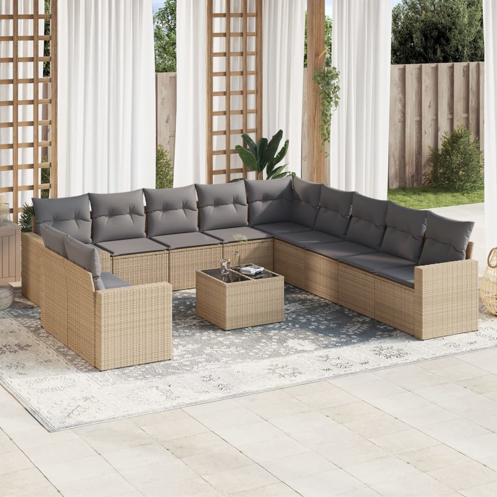 11-tlg. Garten-Sofagarnitur mit Kissen Schwarz Poly Rattan