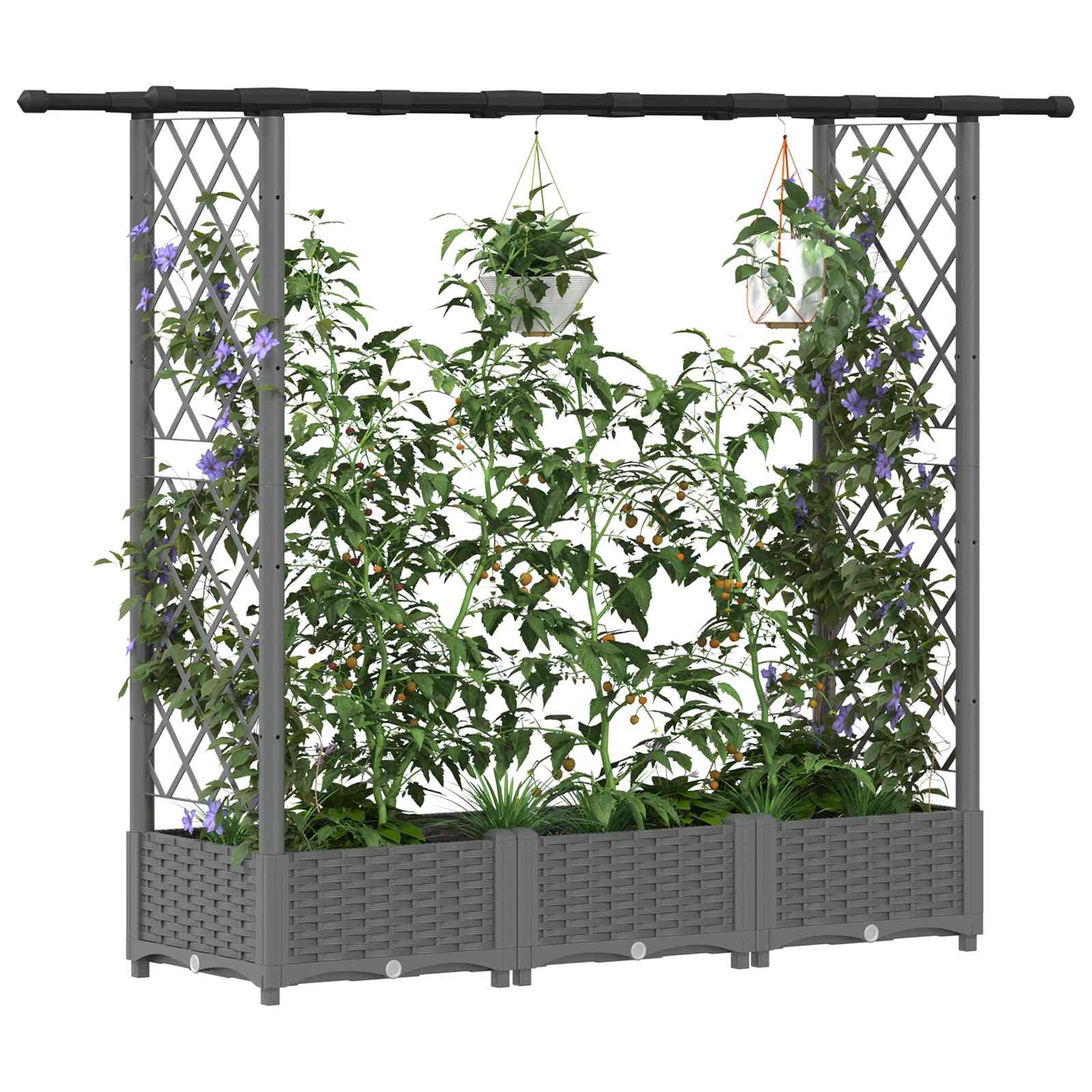 Hochbeet mit Rankgitter und Dach Braun 124 x 40 x 123 cm PP