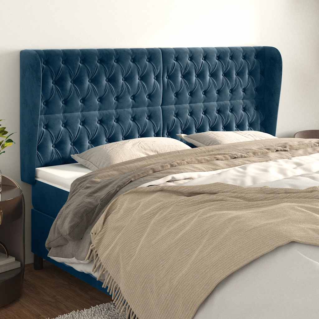 Kopfteil mit Ohren Dunkelblau 93x23x78/88 cm Samt