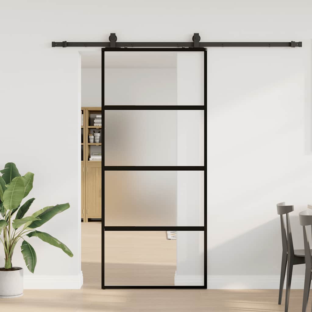 Schiebetür mit Beschlag Schwarz 76x205 cm Hartglas