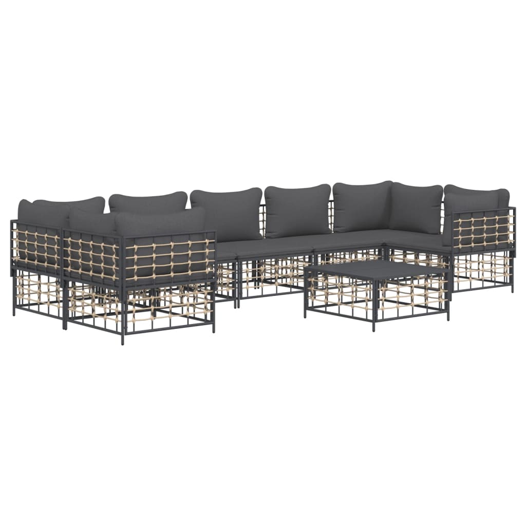 7-tlg. Garten-Lounge-Set mit Kissen Anthrazit Poly Rattan