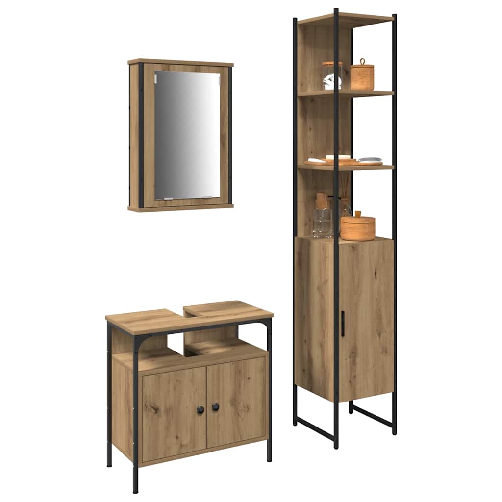 3-tlg. Badmöbel-Set Räuchereiche Holzwerkstoff