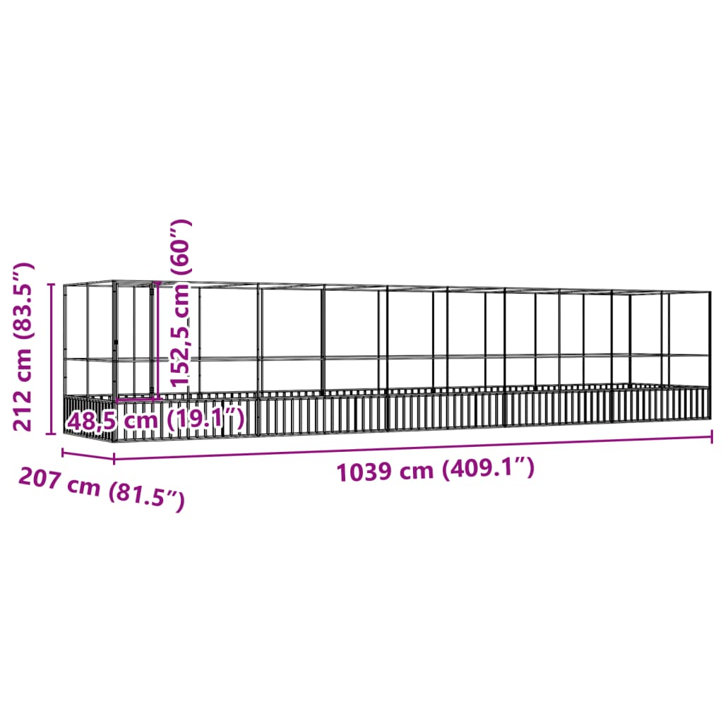 Voliere Silbern 210,5x107x212 cm Stahl