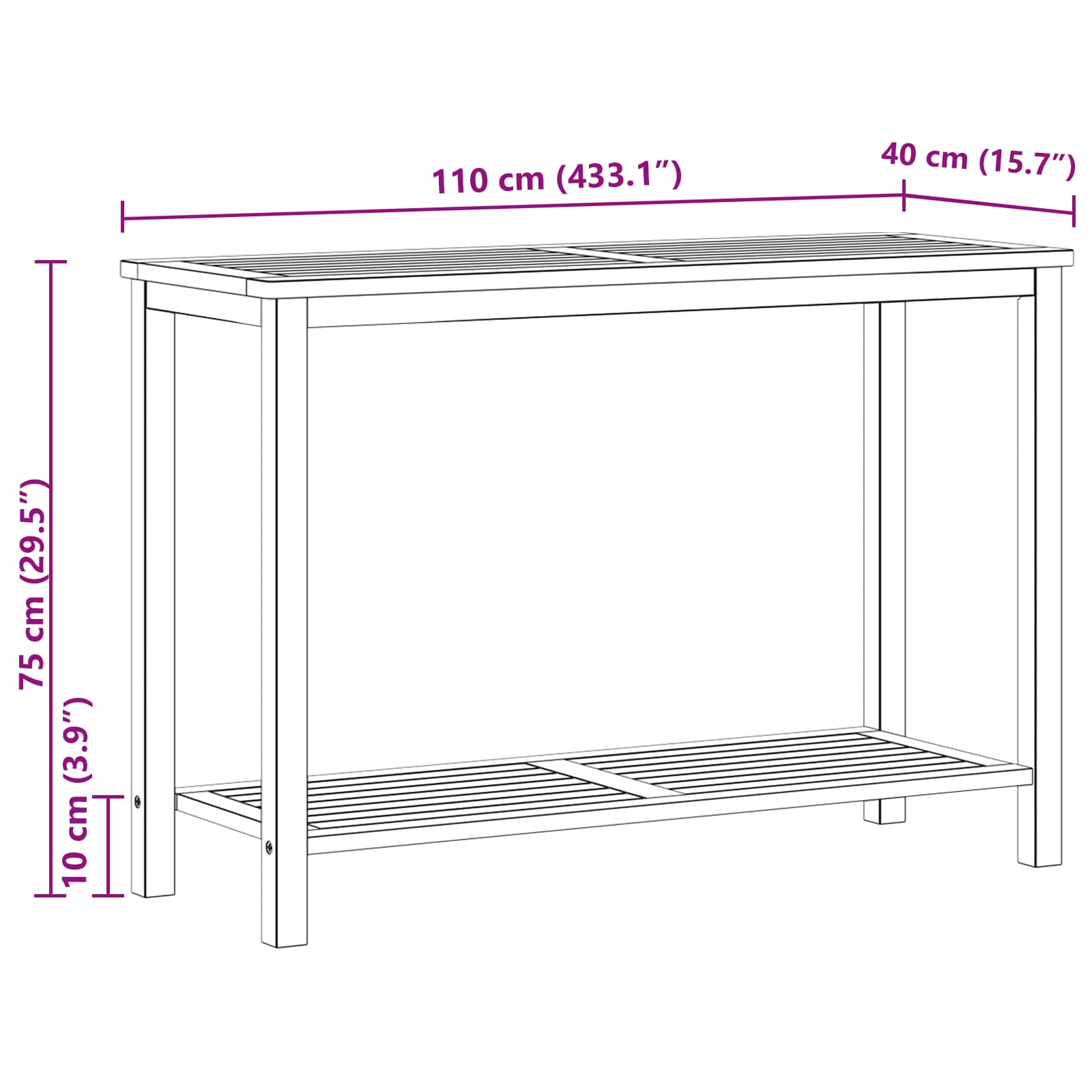 Gartenkonsole Tisch Helles Akazienholz 80 x 35 x 75 cm