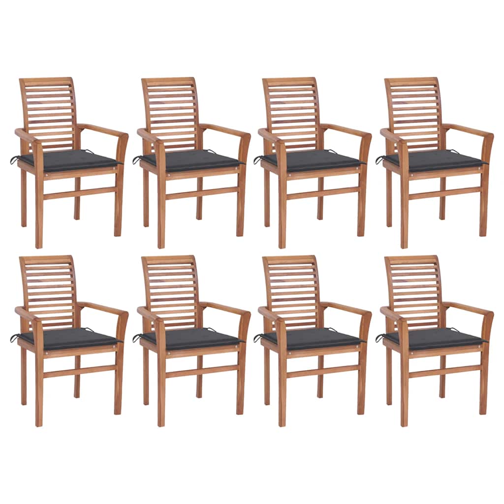 Essstühle 4 Stk. mit Anthrazit Kissen Massivholz Teak