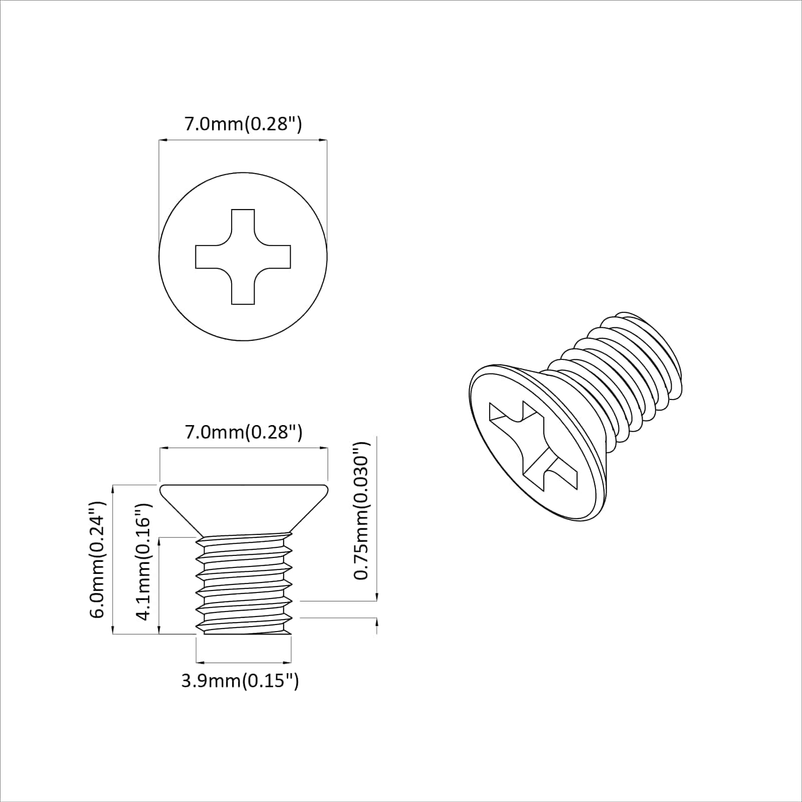 Senkkopfschrauben 2 pcs Silber M4 x 6 mm Stahl