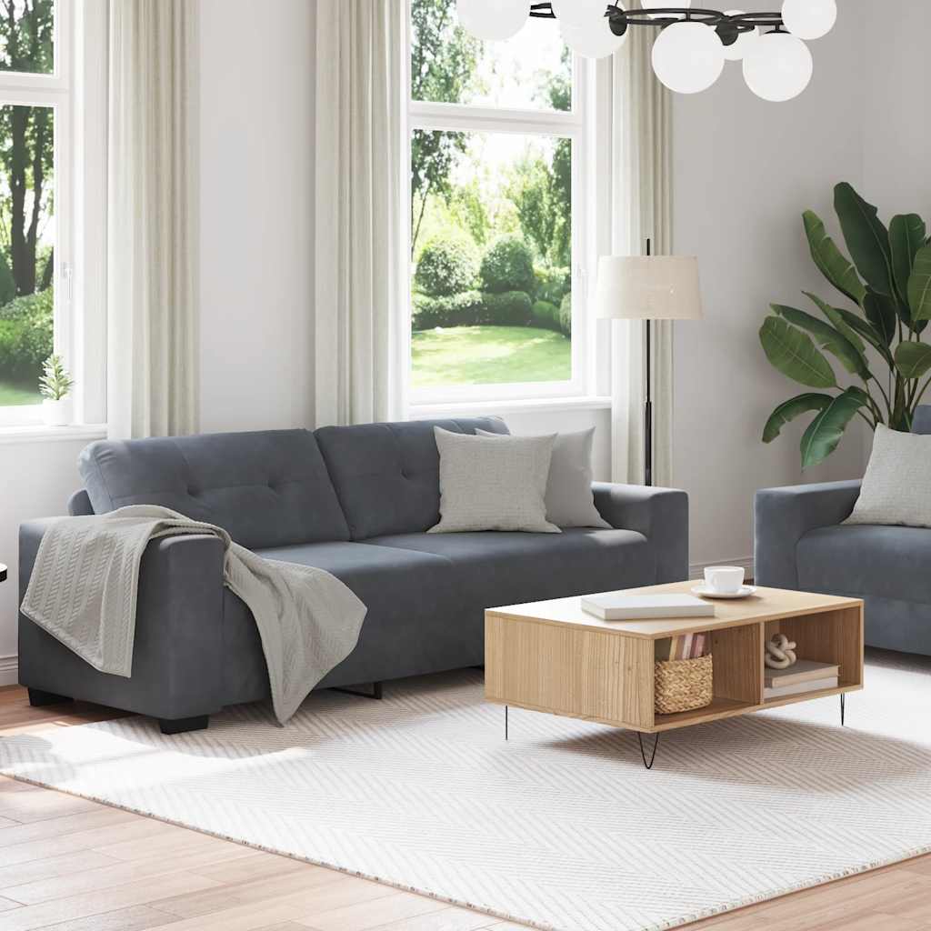 2-teiliges Sofa-Set mit Kissen, hellgrauer Samt