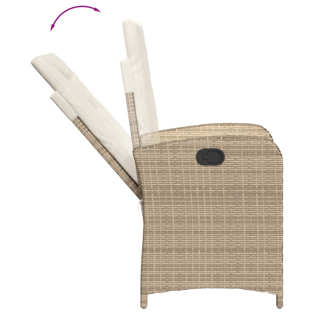 Gartensessel Verstellbar mit Kissen Schwarz Poly Rattan