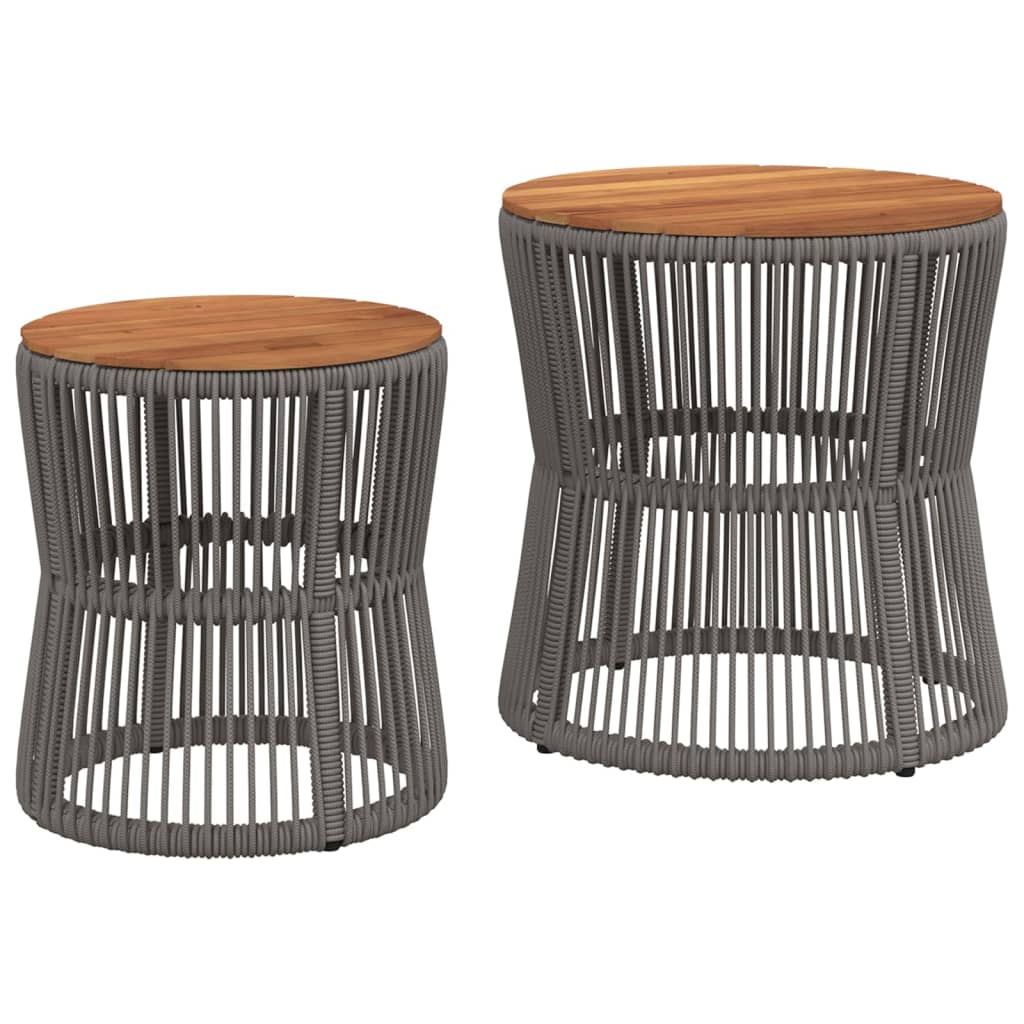 Garten-Beistelltische 2 Stk. mit Holzplatte Schwarz Poly Rattan