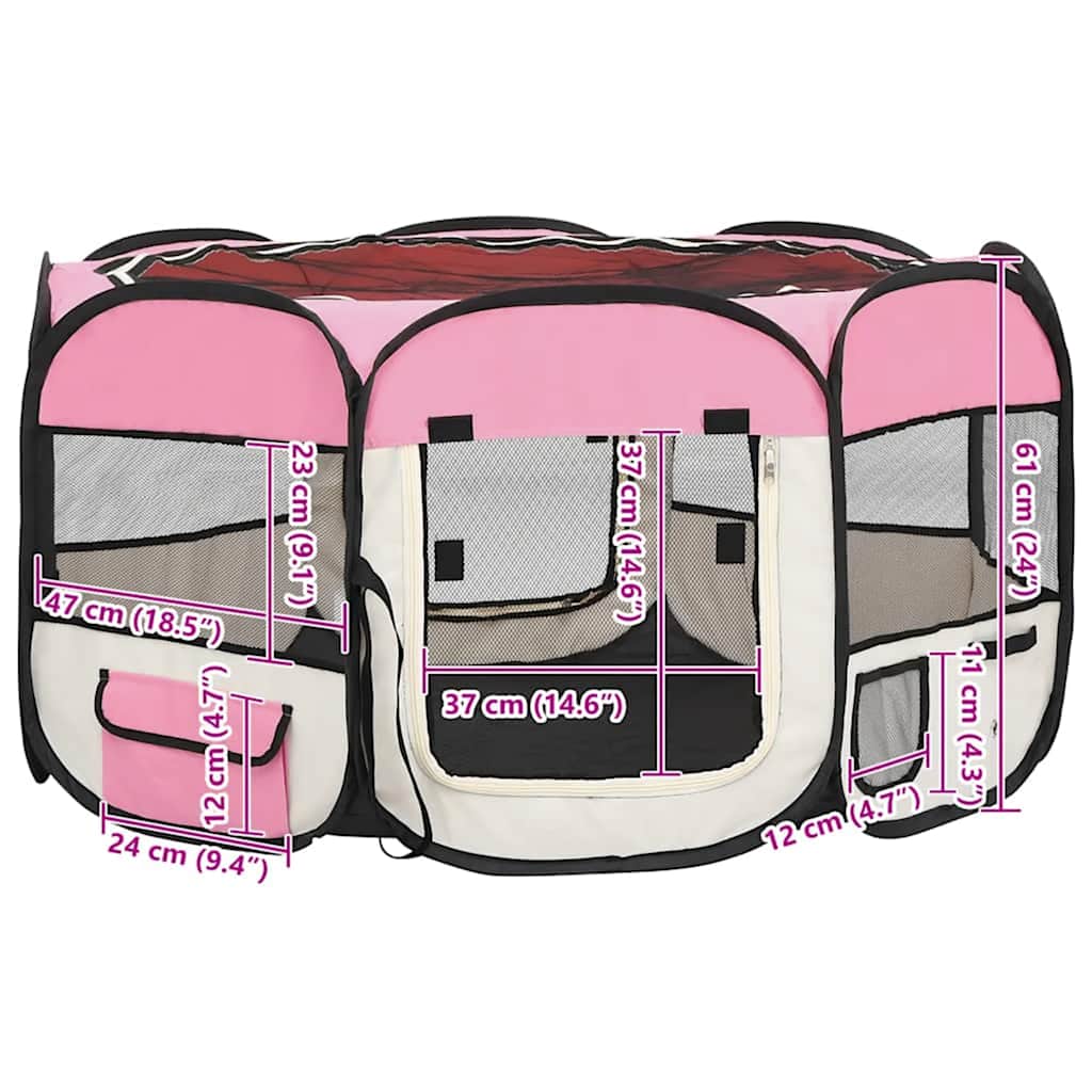 Faltbarer Welpenlaufstall mit Tragetasche Schwarz 90x90x58 cm